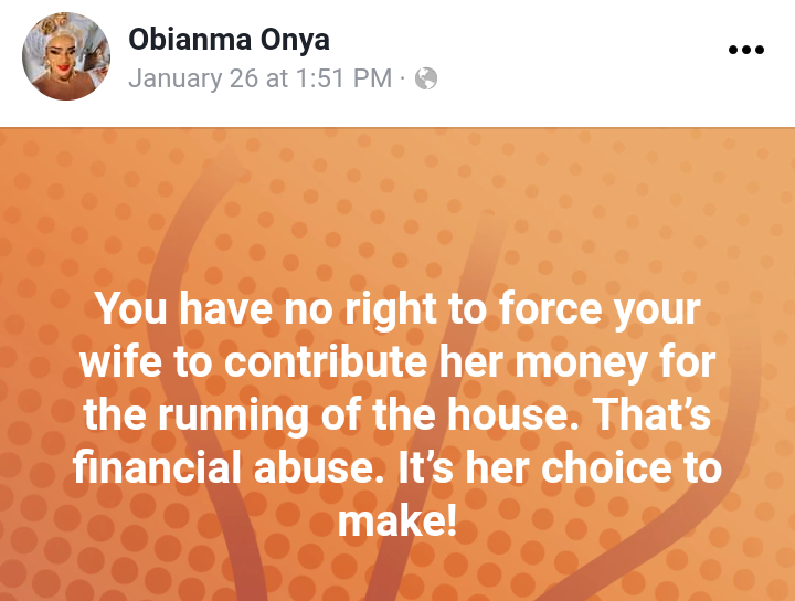 Forcing your wife to contribute her money for running of the house is financial abuse - Nigerian doctor says