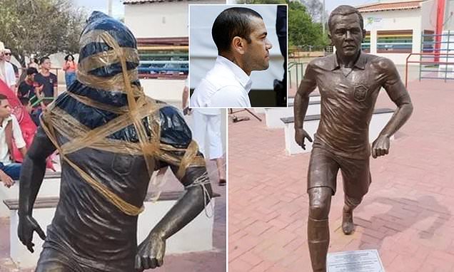 Brazilian residents in Bahia call for vandalised Dani Alves statue to be removed after the former Barcelona defender was sentenced to �prison�for�rape