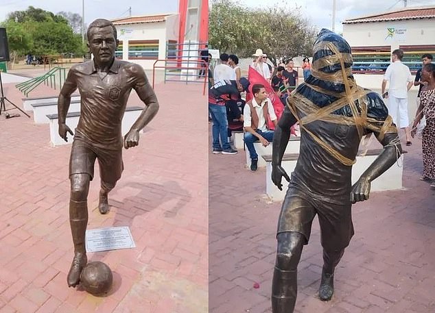 Brazilian residents in Bahia call for vandalised Dani Alves statue to be removed after the former Barcelona defender was sentenced to �prison�for�rape