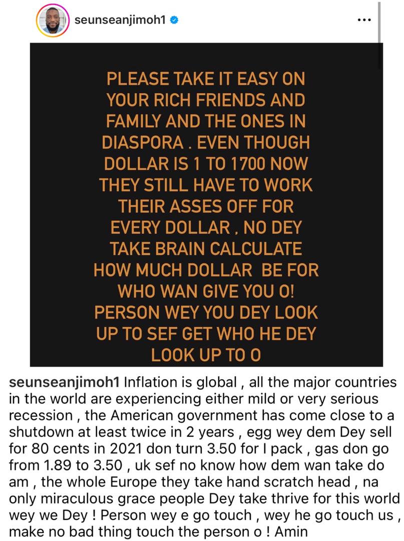 Take it easy on your rich friends and family in the diaspora - Actor Sean Jimoh appeals to Nigerians as economy bites harder