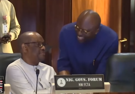 Moment Rivers state Governor, Sim Fubara and his predecessor, Nyesom Wike, met at the state council chambers in the Presidential villa (video)