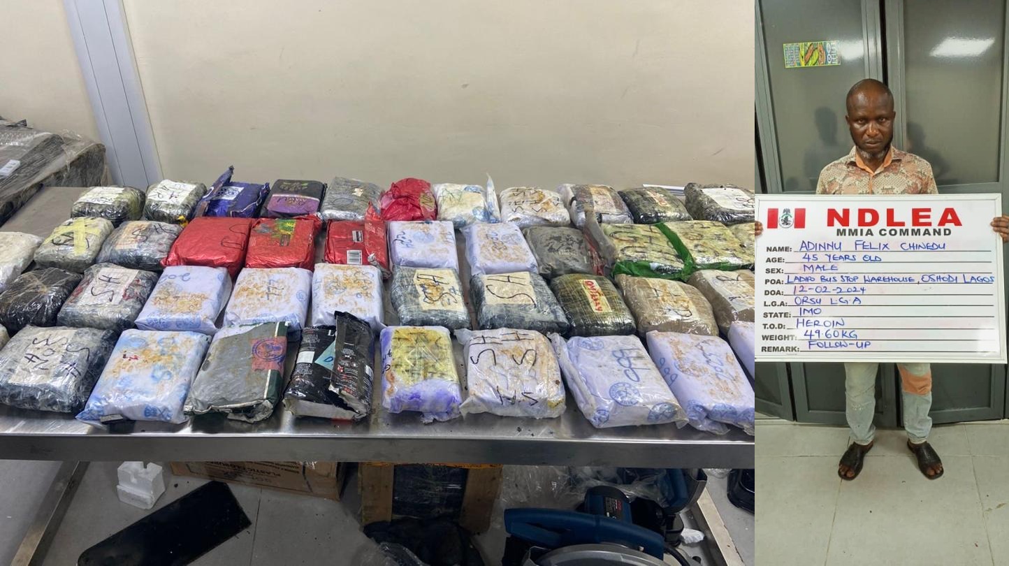 NDLEA intercepts largest consignment of heroin at Lagos airport, arrests 4 cartel members and declares 11 others wanted