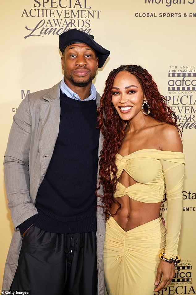 Actor Jonathan Majors and Meagan Good make their red carpet debut at AAFCA Special Achievement Awards in LA (Photos)