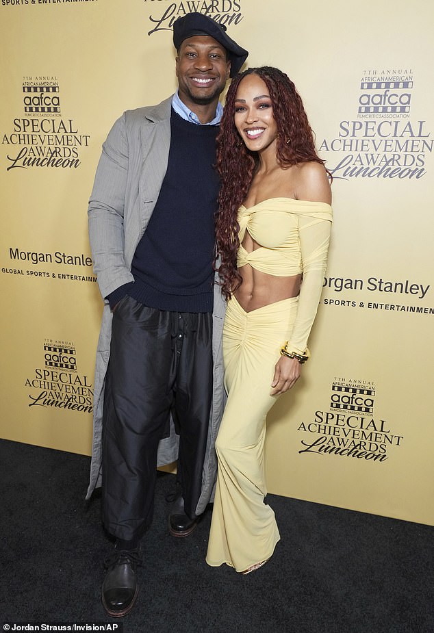 Actor Jonathan Majors and Meagan Good make their red carpet debut at AAFCA Special Achievement Awards in LA (Photos)