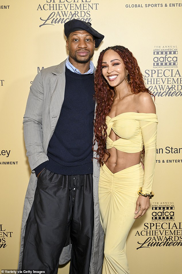 Actor Jonathan Majors and Meagan Good make their red carpet debut at AAFCA Special Achievement Awards in LA (Photos)