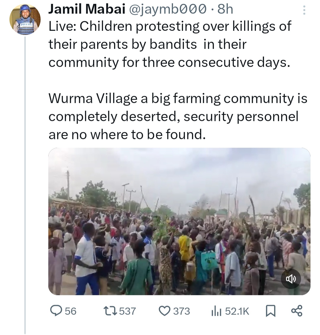 Children protest over killings of their parents by bandits for three consecutive days in Katsina (video)