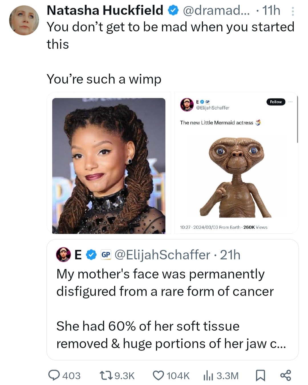 Podcaster calls actress Halle Bailey ugly then cries when his mother