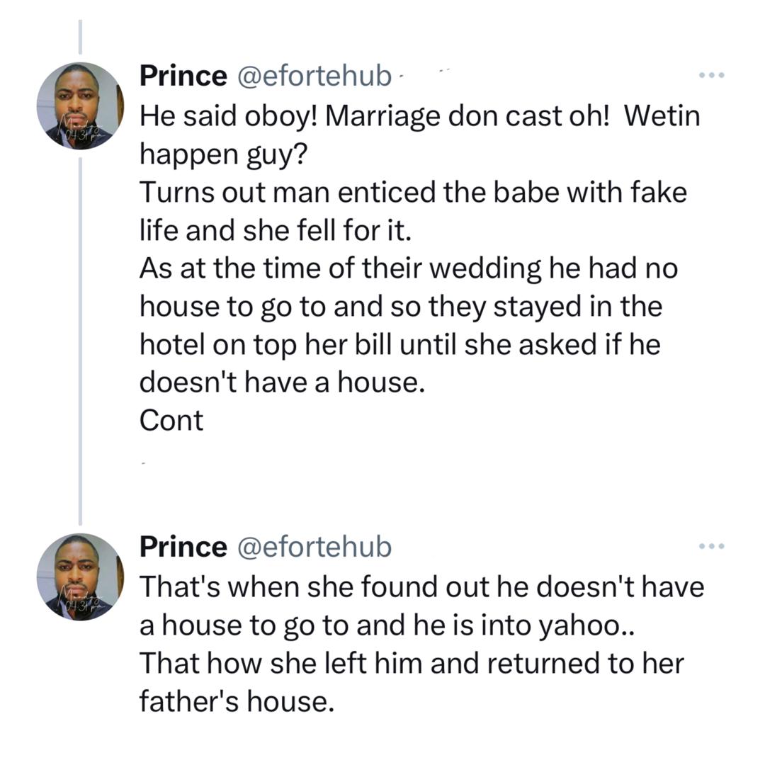 Lady walks out of her marriage after finding out her husband lived a fake life and never had a house of his own