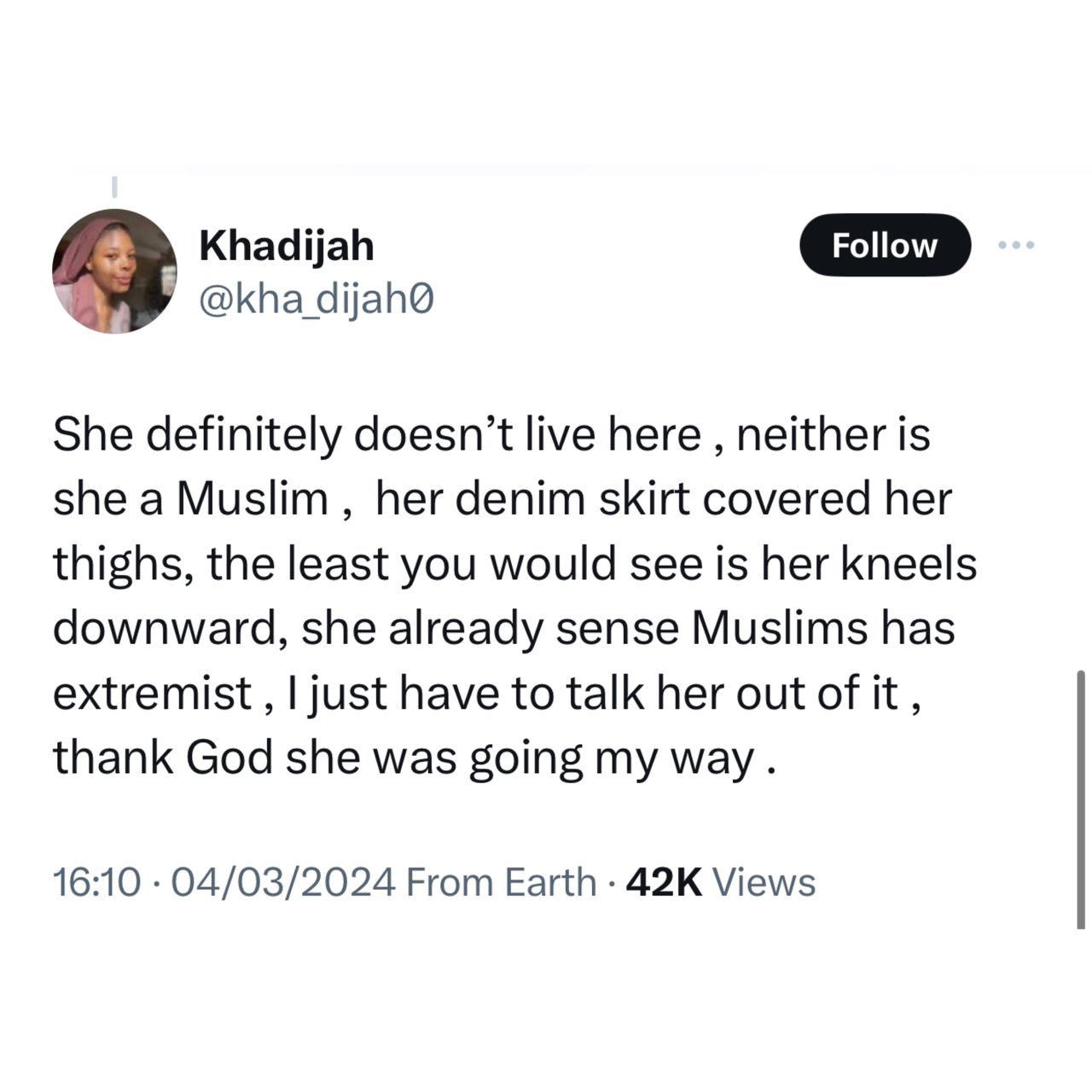 "Muslims need to learn manner of approach" Muslim woman says as she narrates how she had to intervene when a non-Muslim was harassed for her appearance