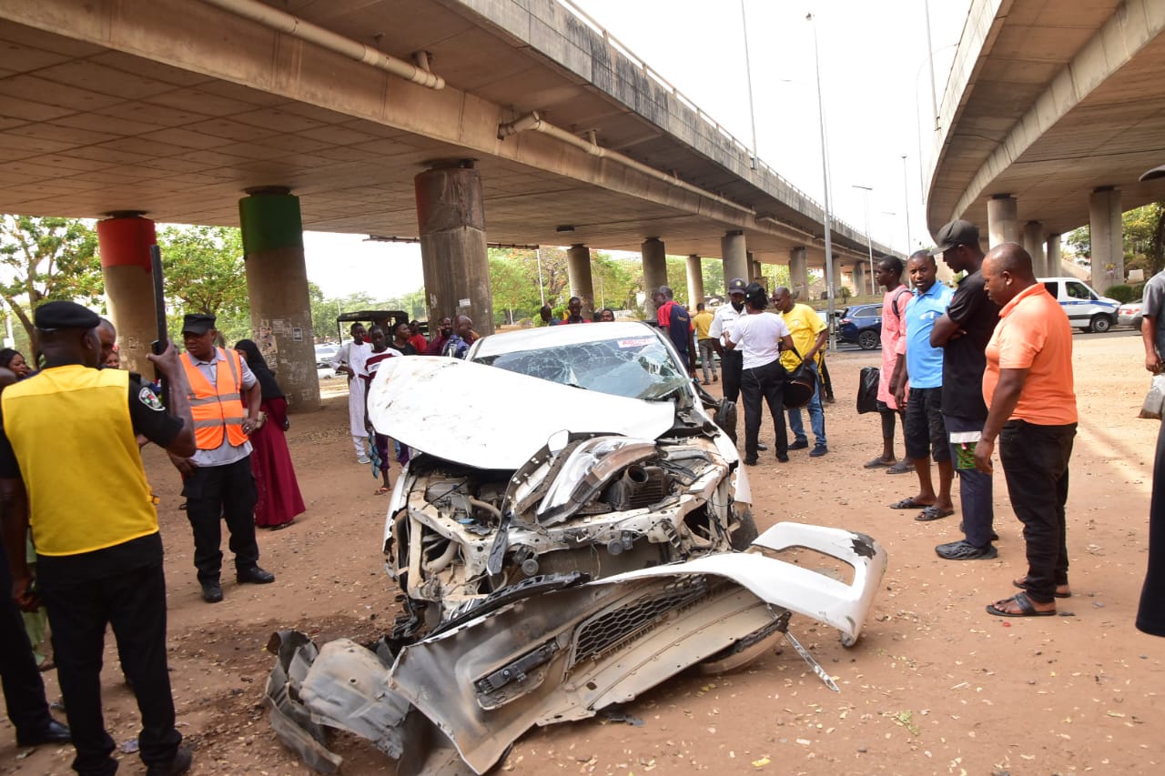 Car falls off a bridge in Abuja