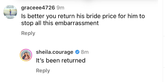 Isreal DMW?s estranged wife, Sheila, says the brideprice he paid on her has been returned; he responds