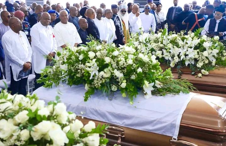 Bodies of Late Bank boss, Herbet Wigwe, Chizoba and son Chizzy arrive church for funeral service (video)