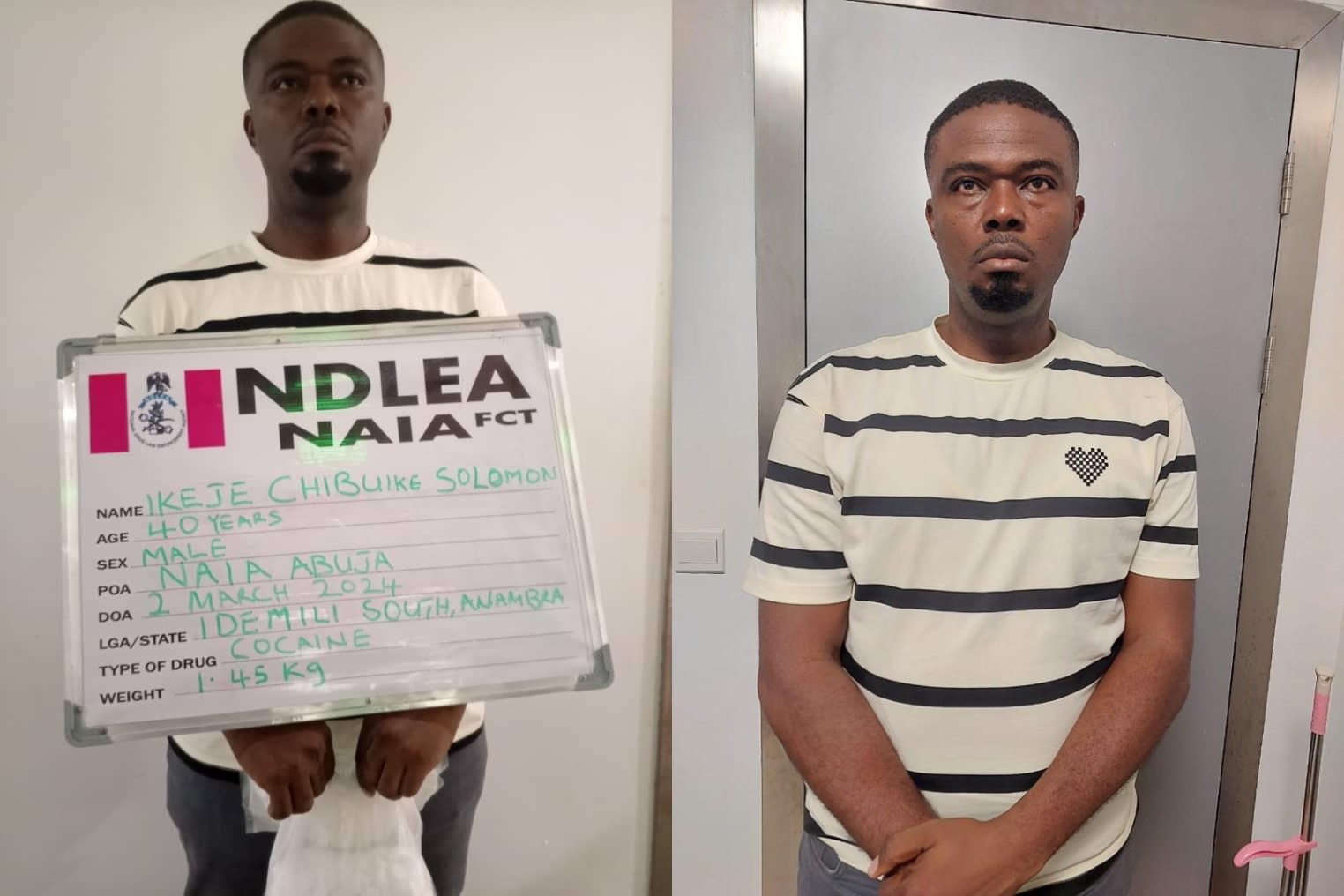 NDLEA intercepts Vietnam-bound businessman with cocaine consignment at Abuja airport; arrests drug cartel members in Lagos with 17.4kg cocaine, heroin, meth