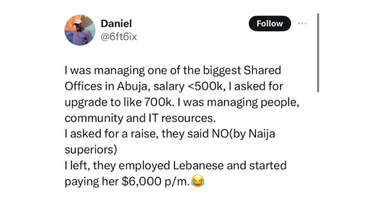 Nigerian man shares his experience with an employer who refused to give him a pay raise but paid more to a foreigner