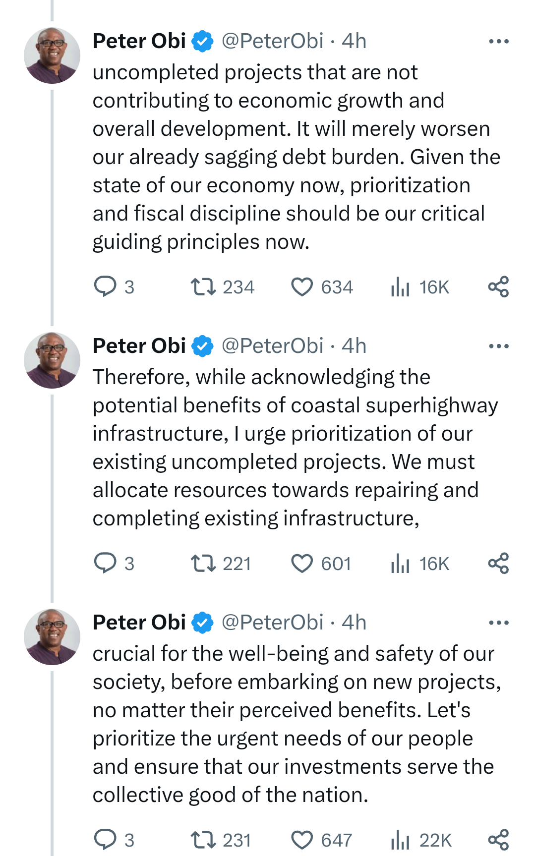 Why embark on another huge project that will not be completed in the next 20 or 30 years - Peter Obi questions FG