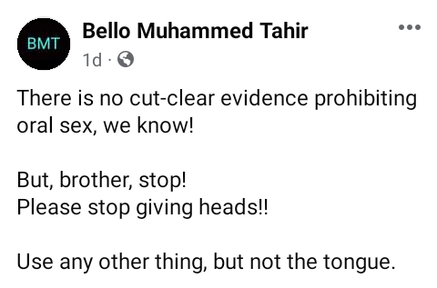 Please stop giving heads - Nigerian Islamic preacher advises men to avoid oral s*x