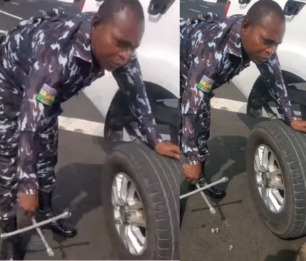 Nigerian man hails police officer who helped him change his flat tyre on 3rd mainland bridge