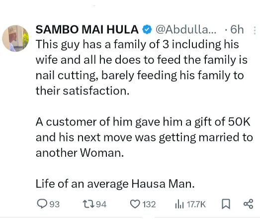 "Life of an average Hausa Man" - Man struggling to provide for his family marries another wife after receiving a monetary gift