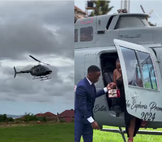 Students arrive for prom in helicopter and expensive cars  (video)