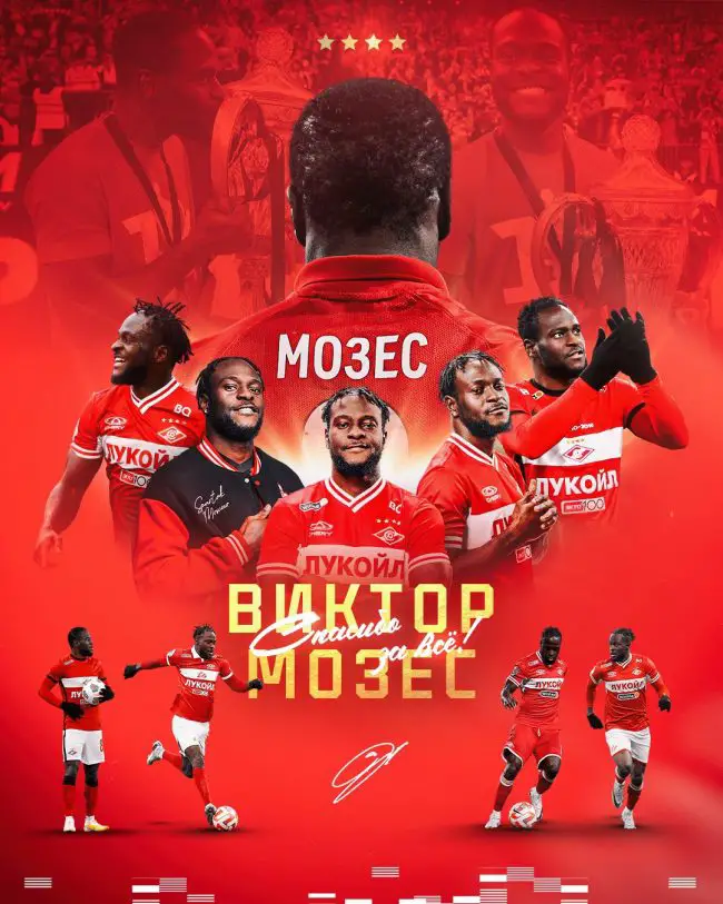 Russian club Spartak Moscow announce departure of Victor Moses