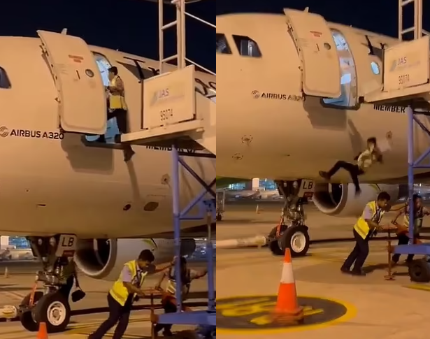 Man falls from airplane after staff move stairs without noticing he was coming out (video)