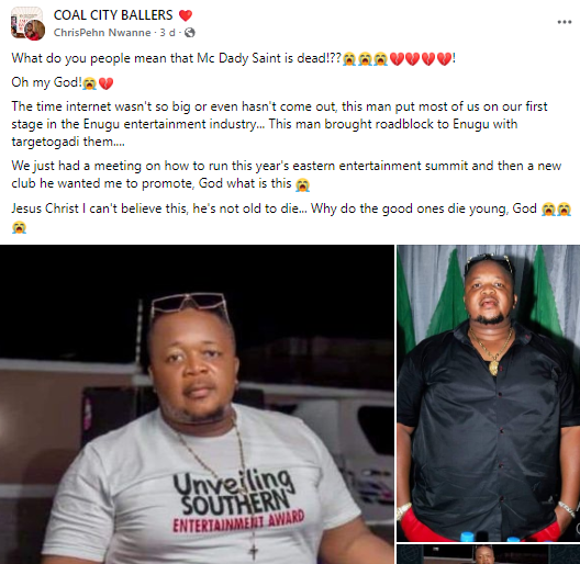 Popular MC, Dady Saints, dies on the day of his birthday party