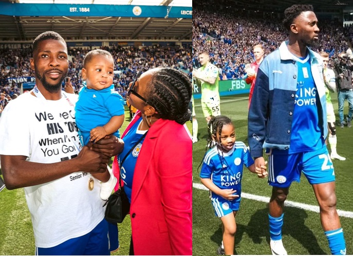 Wilfred�Ndidi�and Kelechi�Iheanacho�celebrate Leicester�City