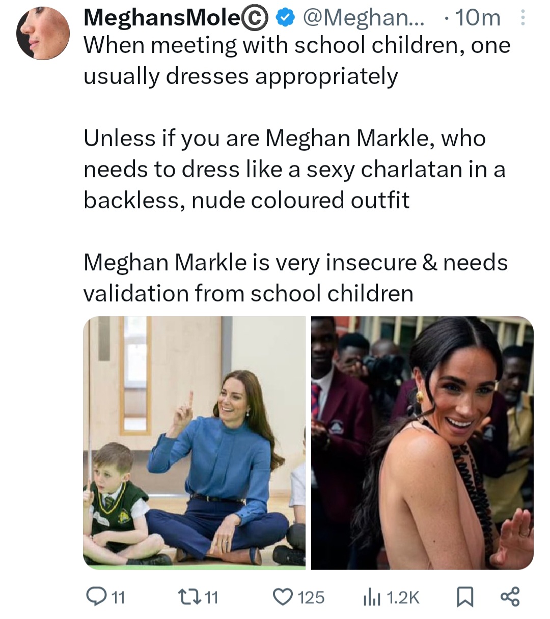 Meghan Markle called out for dressing "inappropriately" to visit a school in Nigeria