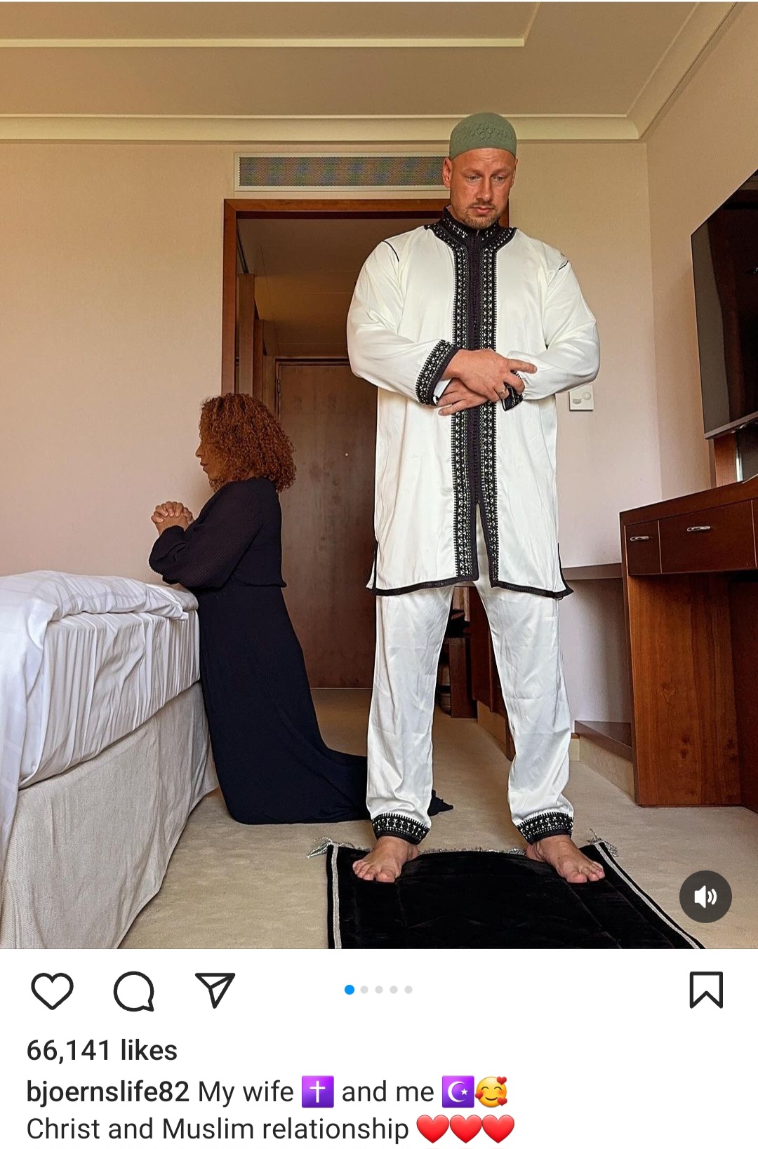 "Islam forbids this kind of relationship.  Your marriage is not legal in Islam." Muslim man criticised after sharing photos of him and his Christian wife praying in different ways