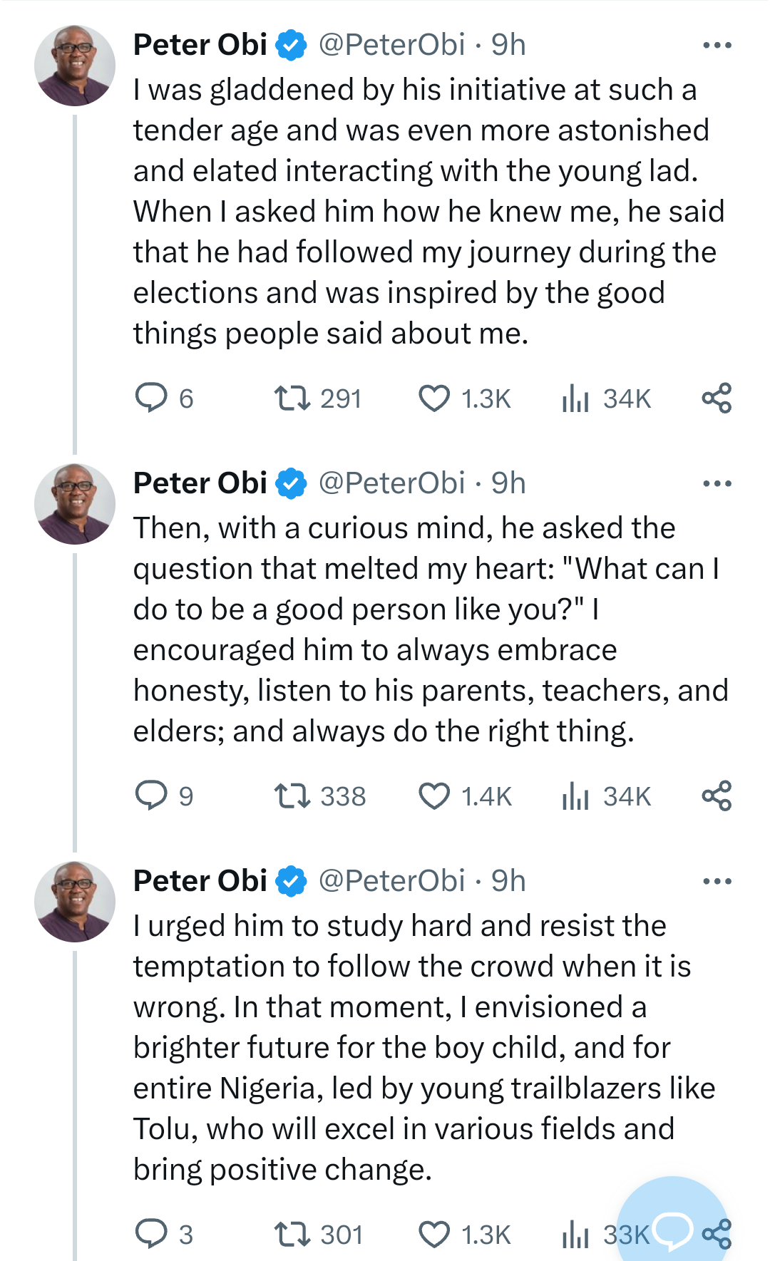 Peter Obi honors 11-Year-Old boy who invited him to his Primary School graduation