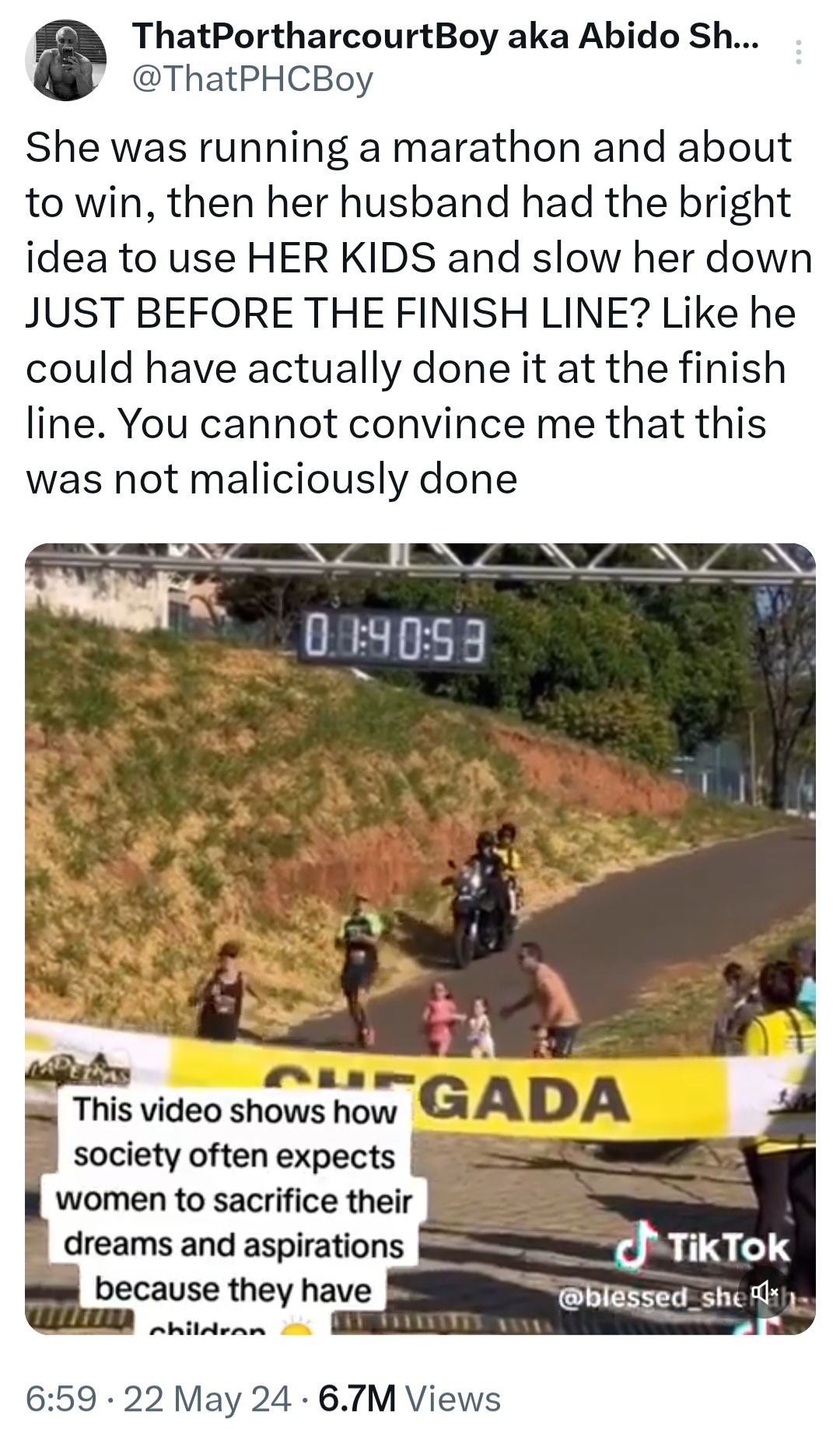 Video of man sending kids to hug their mother before she finishes marathon divides viewers