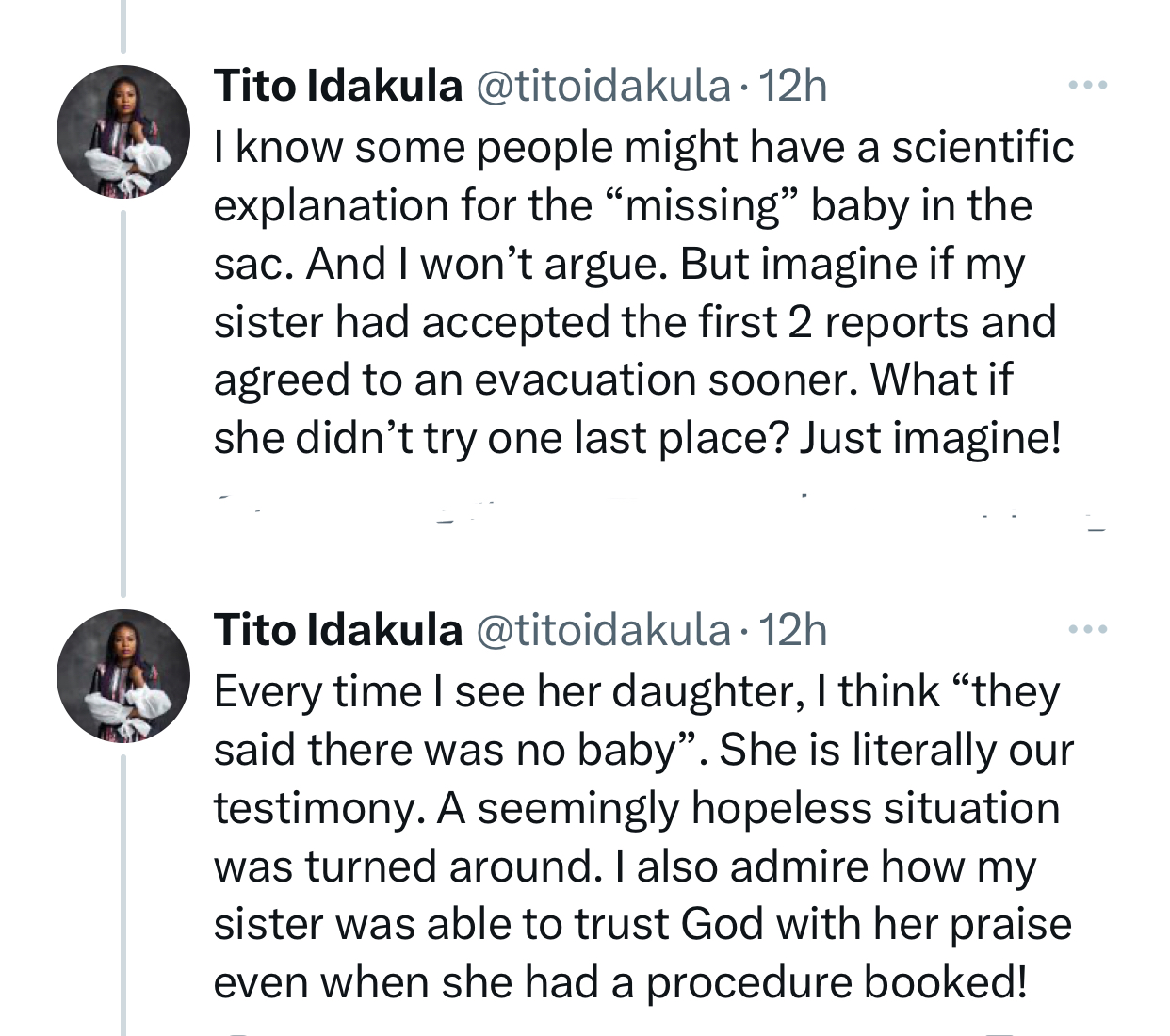 Tito Idakula testifies of how her sister almost had an evacuation six years ago after two hospitals claimed they couldn?t find a baby in her womb when she was pregnant