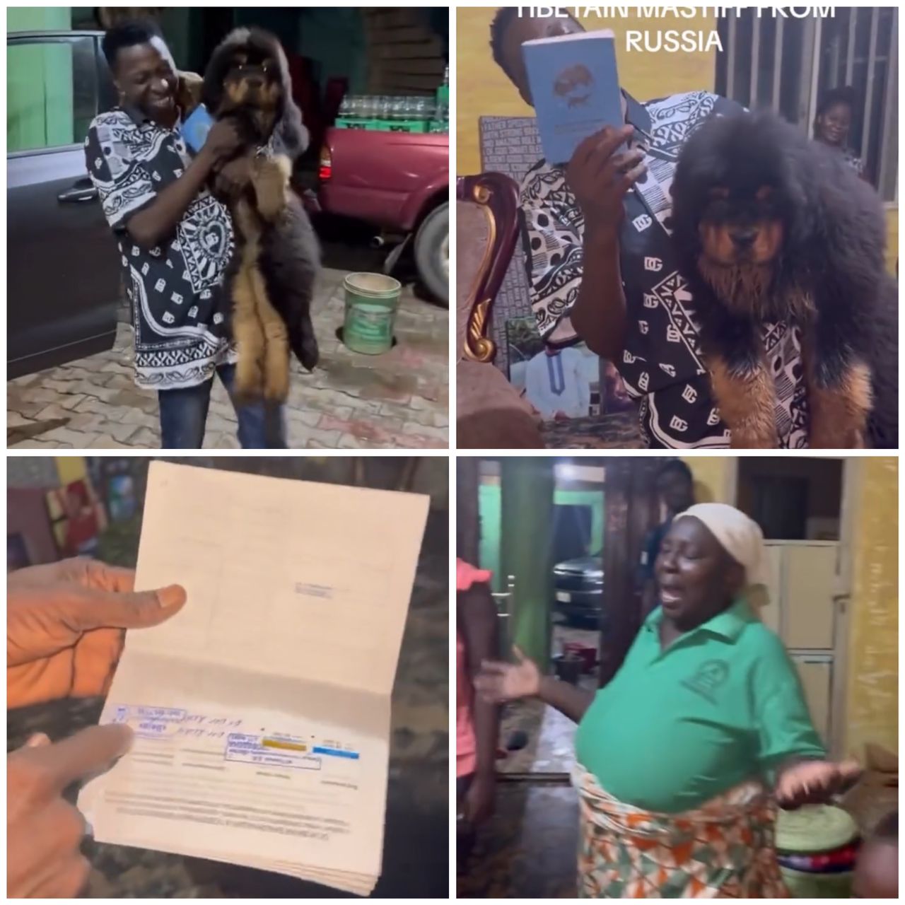 A skit? Nigerian man and his family excited after taking delivery if a dog they ordered from Russia (video)