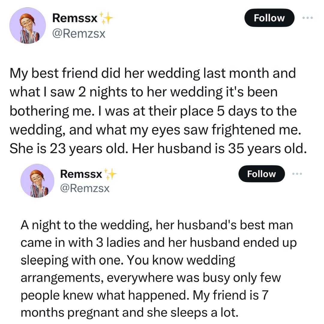 Woman reveals what she experienced before and after her friend?s wedding that makes her concerned for the marriage