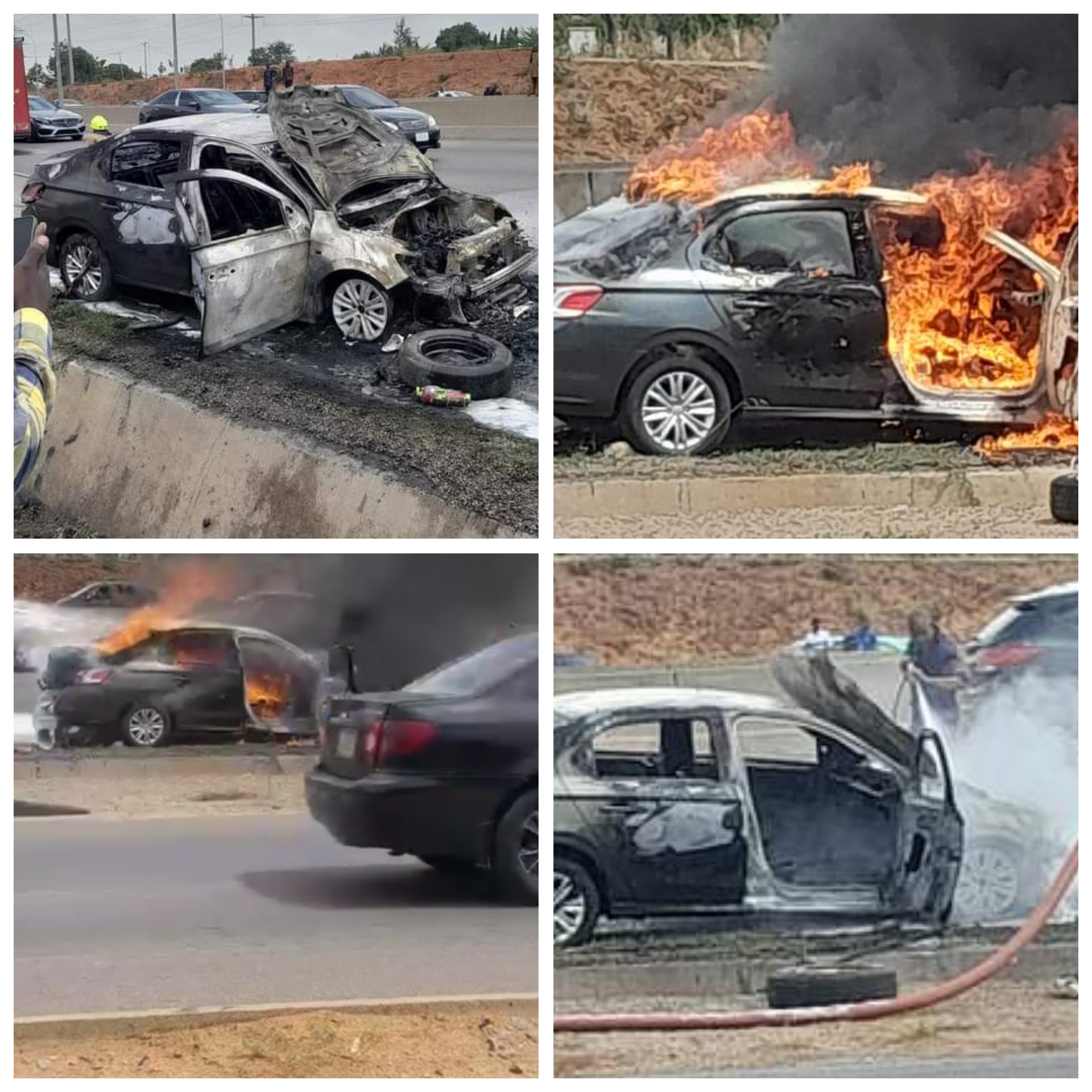 Fire guts car on Abuja airport road (video)