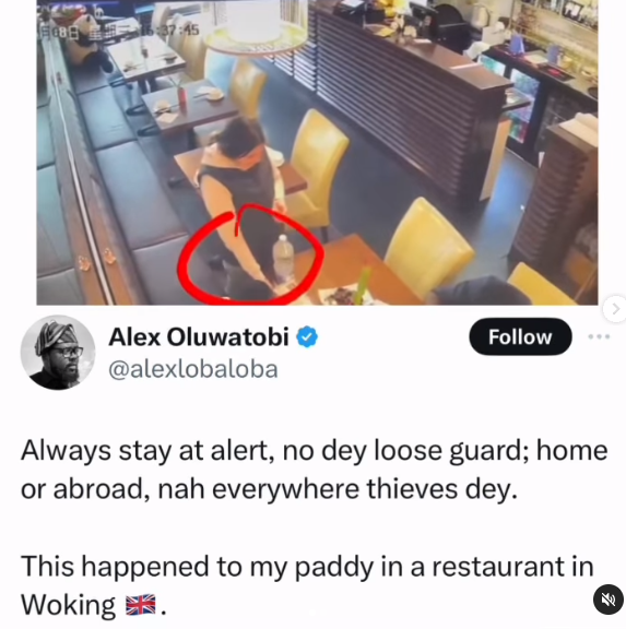 Nigerian man shares CCTV footage showing moment woman stole his friend
