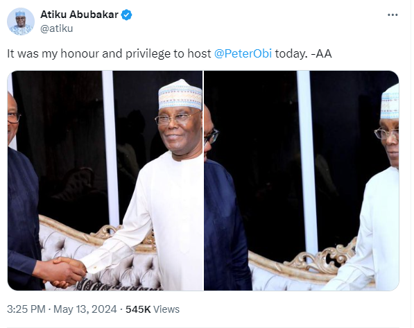 Peter Obi visits Atiku Abubakar (photos)