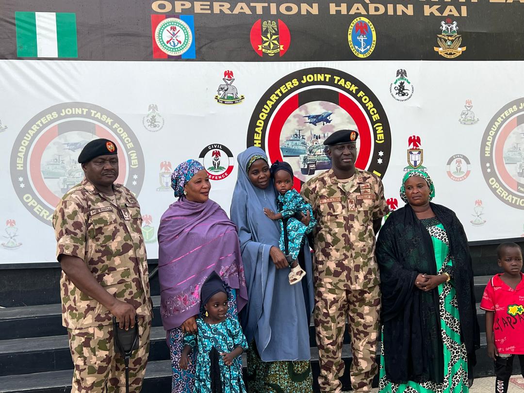Army hands over rescued pregnant Chibok girl and her three children to Borno Govt
