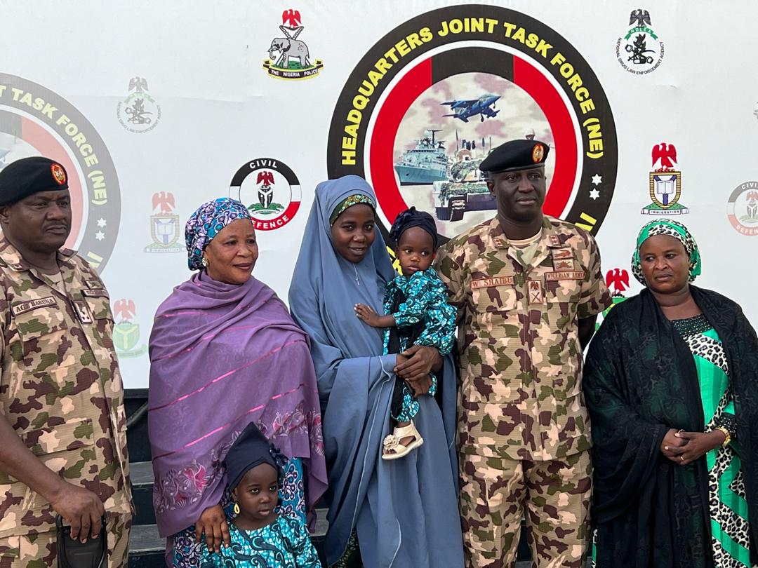 Army hands over rescued pregnant Chibok girl and her three children to Borno Govt