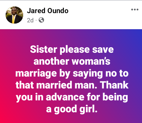 Please save another woman?s marriage by saying no to that married man - Kenyan man advises women