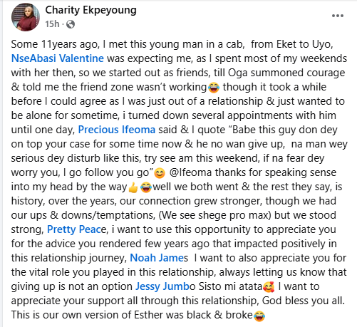 We saw shege pro max but stood strong - Nigerian woman writes as she sets to marry her boyfriend 11 years after they met in a cab